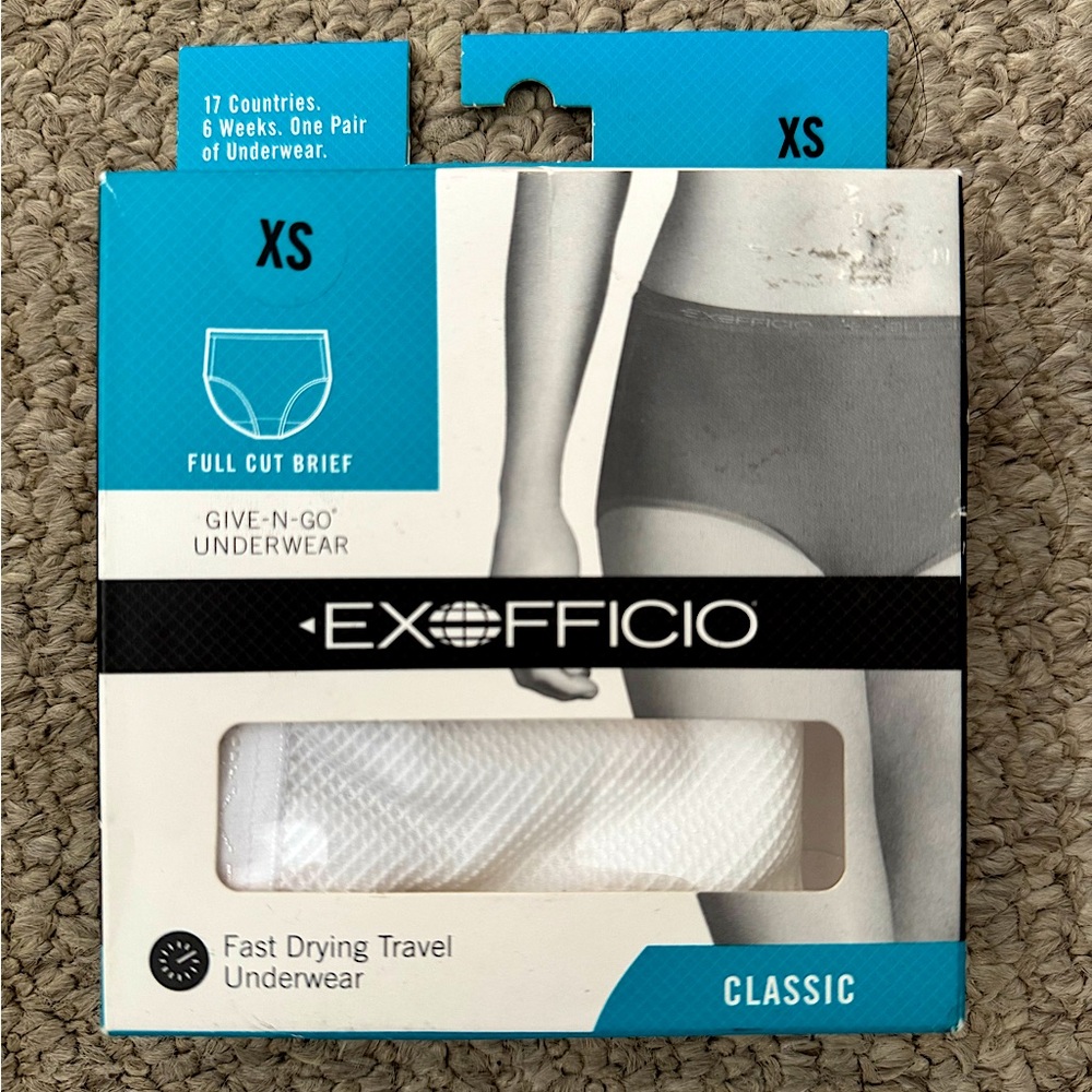 NWT New ExOfficio White Give N Go Full Cut Brief Underwear Classic XS Travel